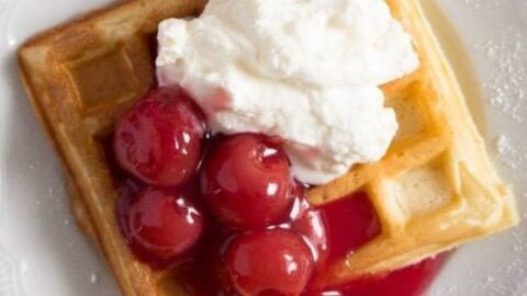 German Waffles Recipe With Cherry Sauce And Whipped Cream