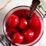 jar of homemade cherry sauce.