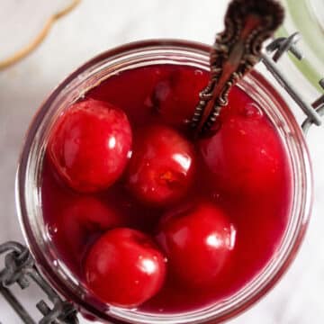 jar of homemade cherry sauce.