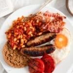 pinterest image with the title english breakfast with baked beans.