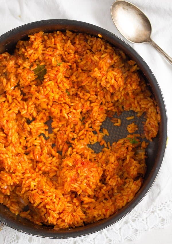nigerian jollof rice in a pan