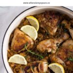 pinterest image with title for chicken yassa.