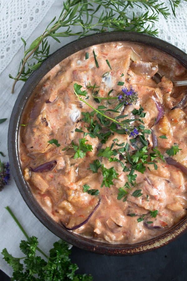 aubergine dip with tomatoes