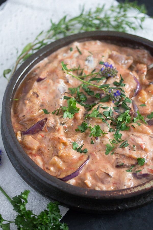 Persian aubergine dip with tomatoes