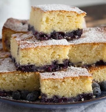 squares of lemon blueberry sour cream cake