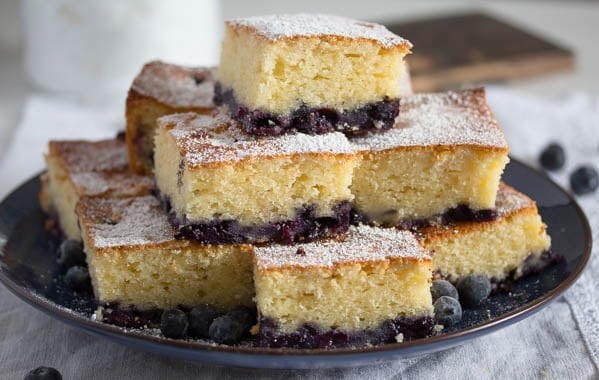 squares of lemon blueberry sour cream cake