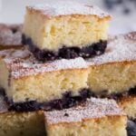 stapled squares of lemon blueberry cake with sour cream