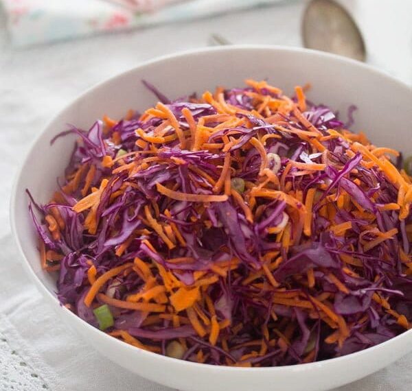 Red Cabbage Slaw with Peach Salad Dressing