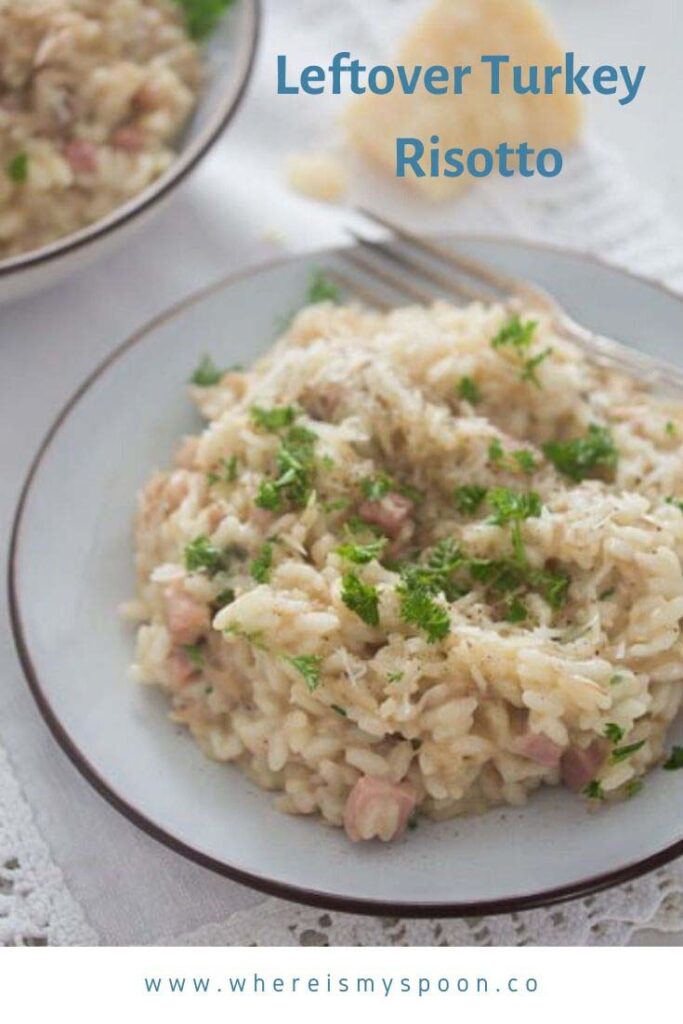 leftover turkey risotto on a plate