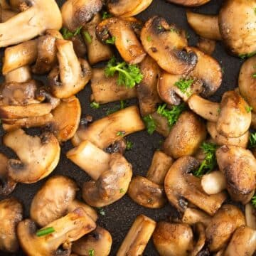 close up of sauteed mushrooms for steak.