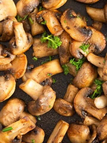 close up of sauteed mushrooms for steak.