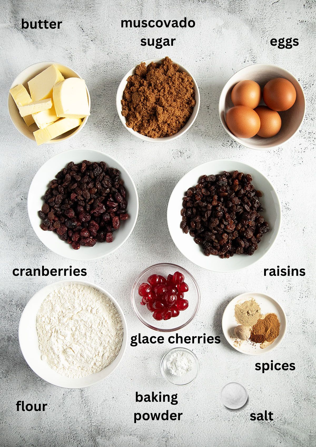 ingredients for making fruit cake without alcohol.