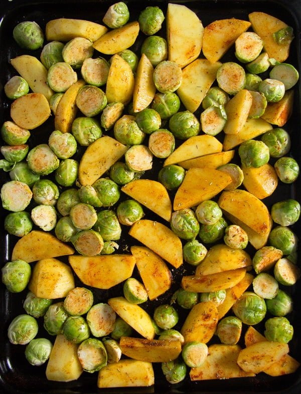 Roasted Brussels Sprouts and Potatoes with Rosemary