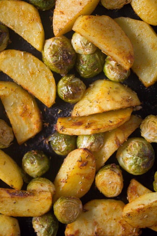Roasted Brussels Sprouts and Potatoes with Rosemary