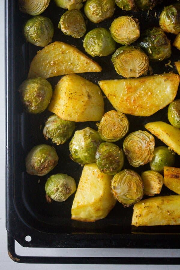 Roasted Brussels Sprouts and Potatoes with Rosemary