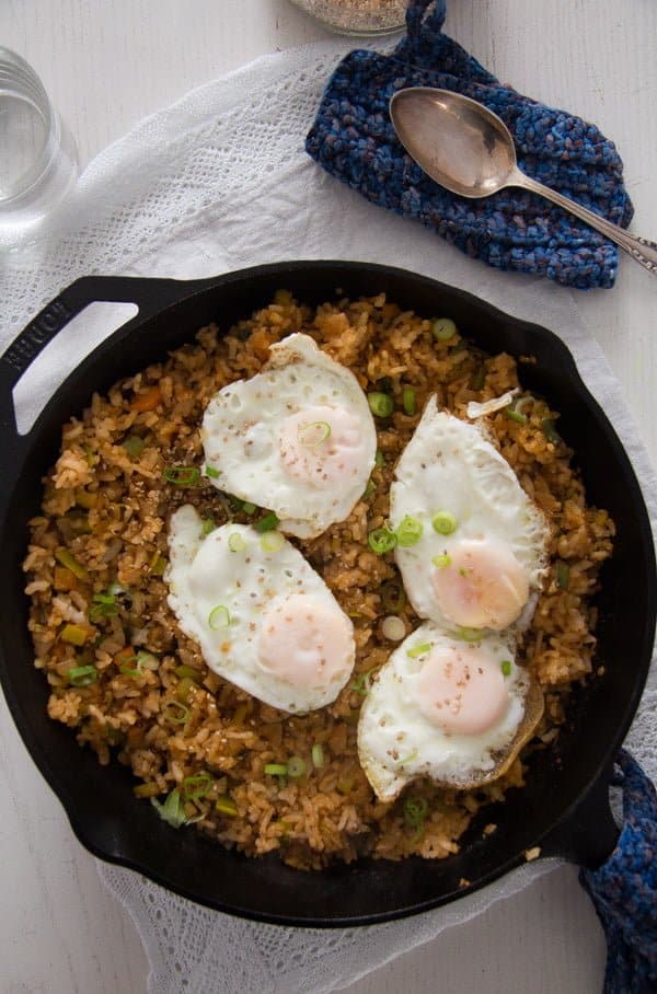 bokkeumbap with gochujang and eggs