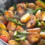 pinterest image with the title asparagus and potatoes.