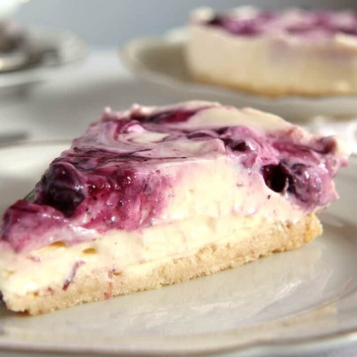 slice of creamy cheesecake on a small plate