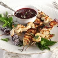 blackberry chicken recipe with grilled skewers and mint