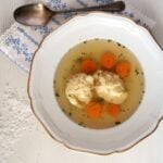 clear stock with dumplings and carrots