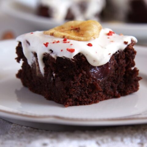 banana hazelnut cake with cherries