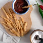 kohlrabi fries and a bowl of ketchup.