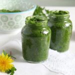 parsley paste with garlic and chives in small jars