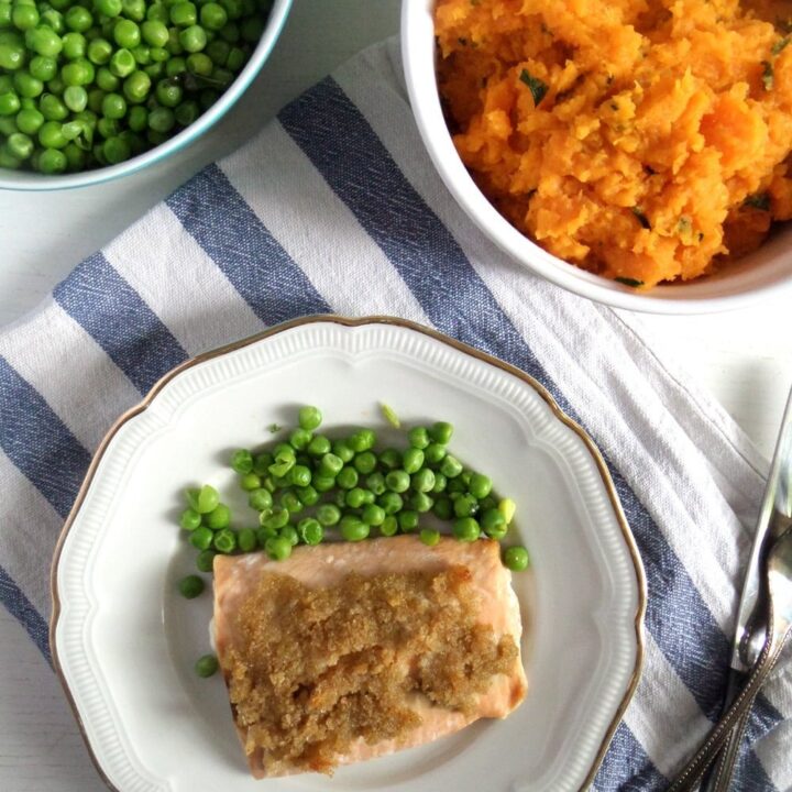 salmon with chili, lime and sweet potato mash