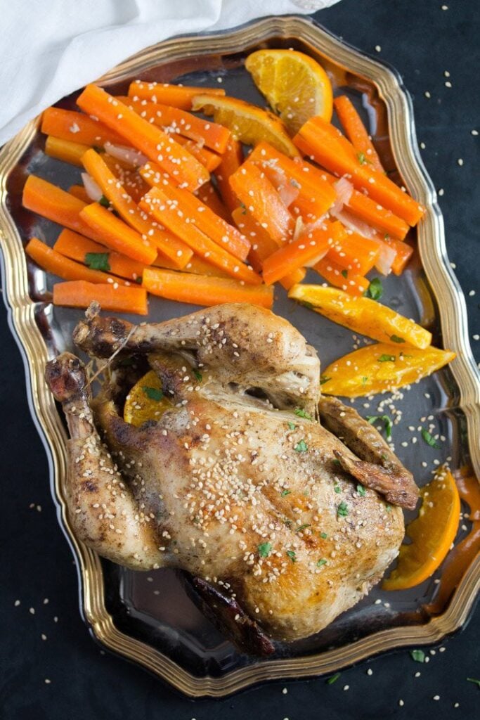 whole roasted chicken with oranges