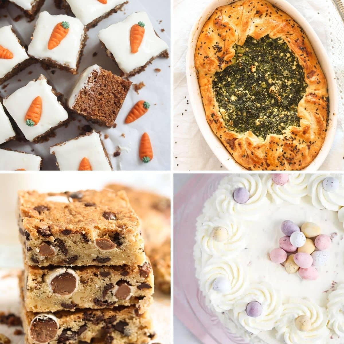 collage of four pictures for different baking ideas for easter.
