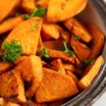 pinterest image with title for pan fried sweet potatoes.