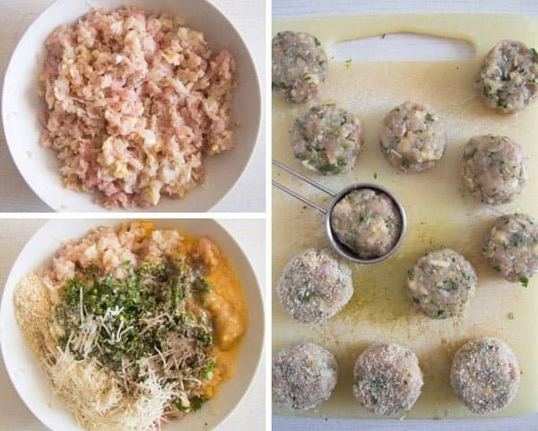 mixing and forming turkey meatballs