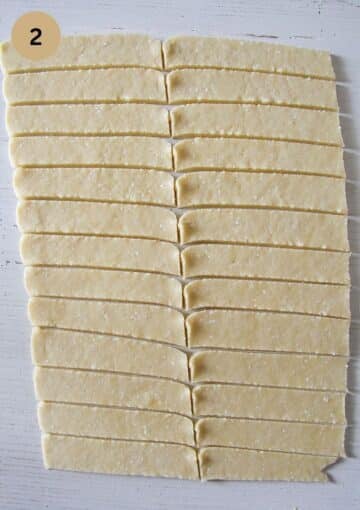 rolled and cut dough for making romanian saratele.