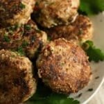 pin image with the title turkey meatballs no breadcrumbs.