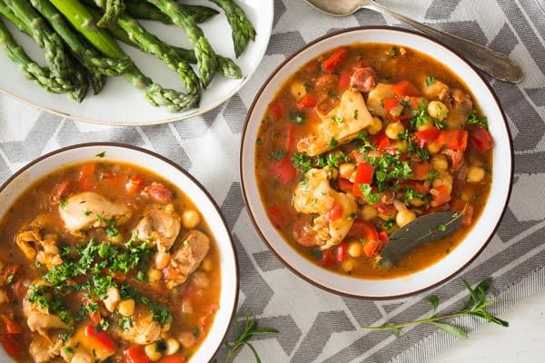 two bowls of spanish chicken stew