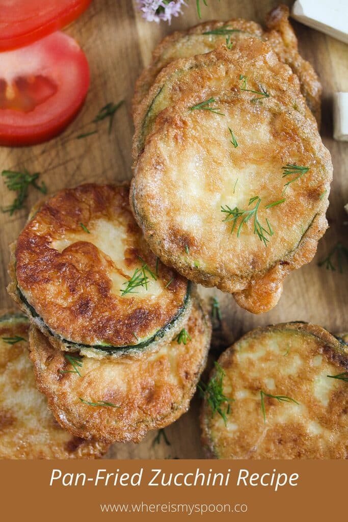 zucchini coins battered in eggs and flour