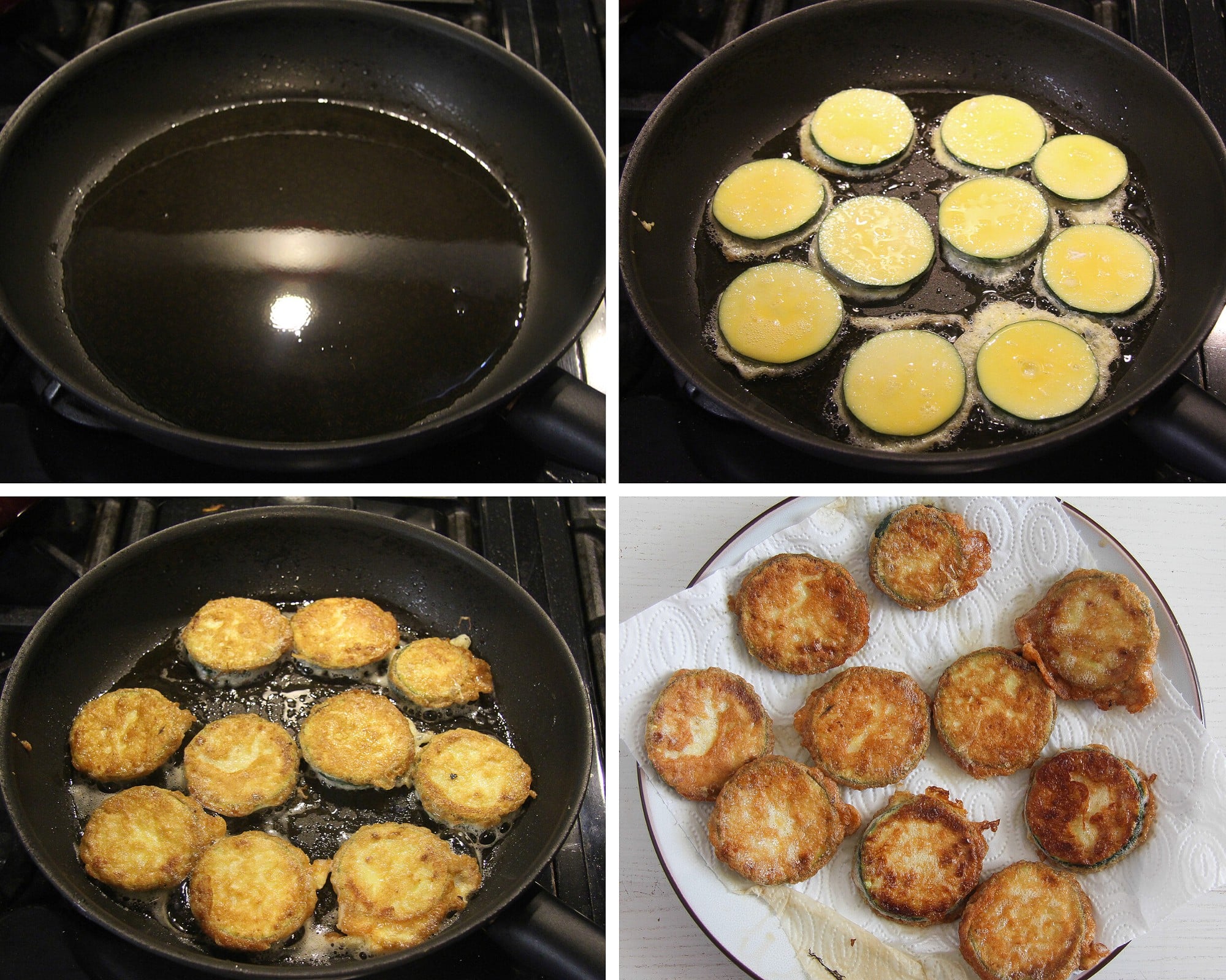 frying zucchini in a non-stick pan on both sides