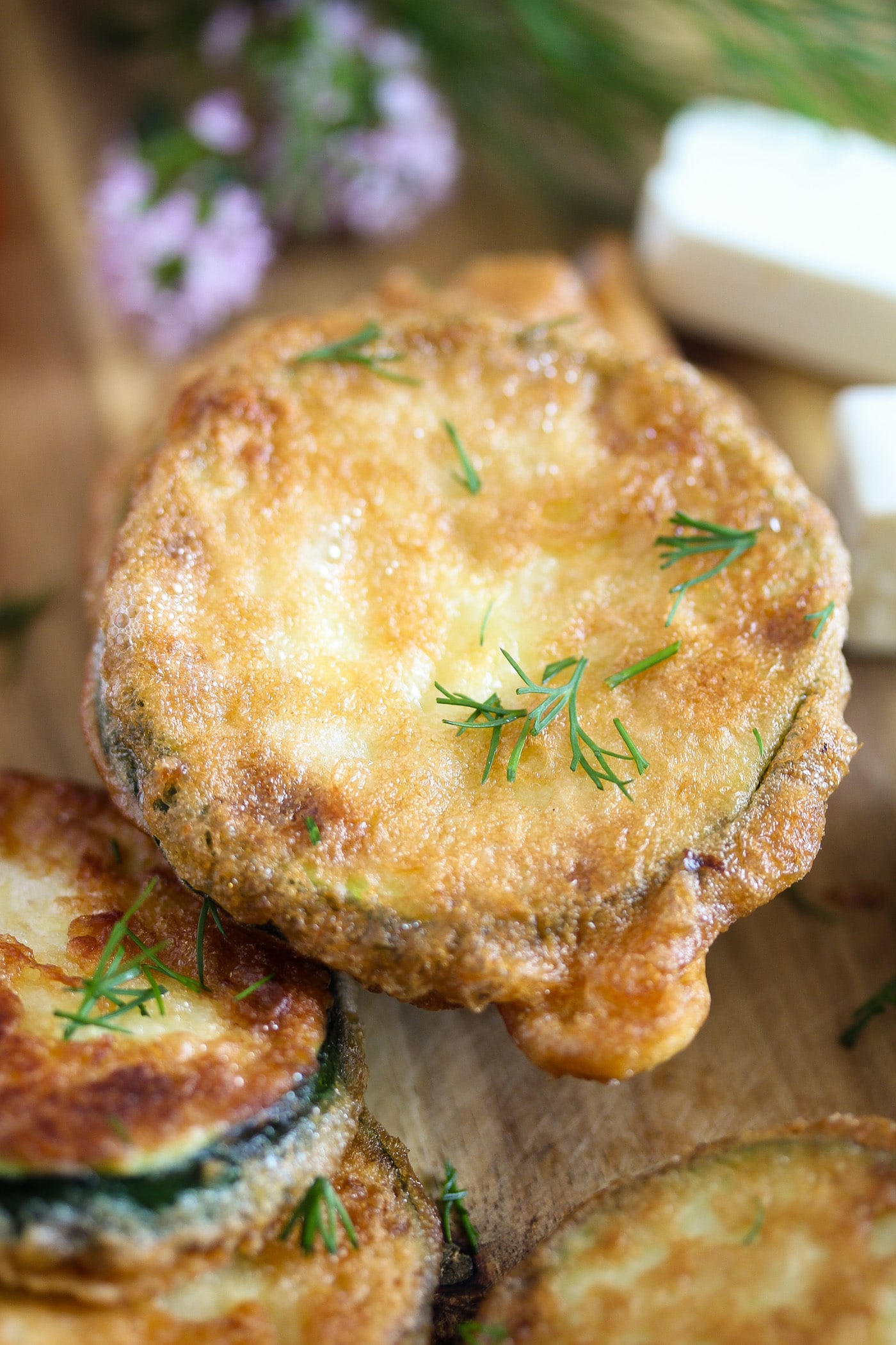 battered slice of zucchini close up