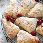 pinterest image with the title cherry scones.