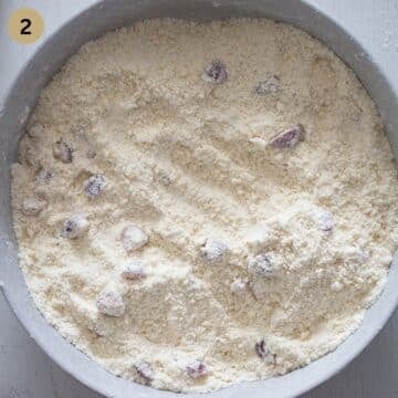 flour mixed with chopped cherries for making scone dough.
