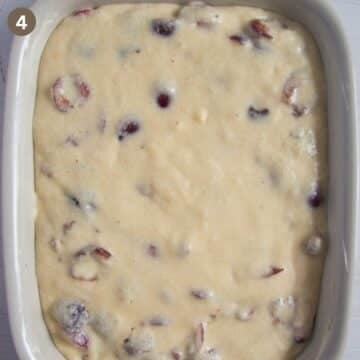 unbaked kirschmichel in a baking dish.