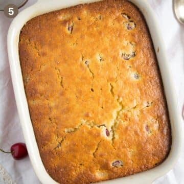 golden baked kirschmichel in a baking dish.