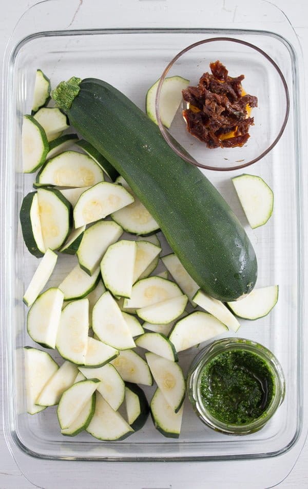 ingredients for zucchini with pesto