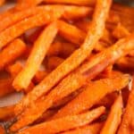 close up long sweet potato fries.