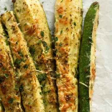 roasted zucchini wedges topped with parmesan.
