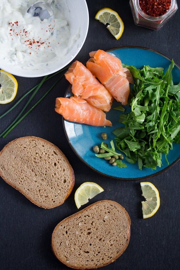 ingredients for smoked salmon sandwich