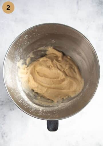 mixed batter for cake in a bowl.