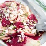beetroot and apple slices topped with feta