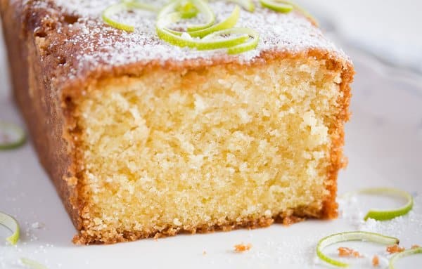 cut loaf of lime drizzle cake