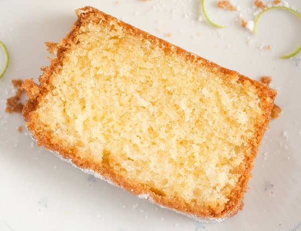 slice of lime drizzle cake
